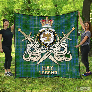 Hay Hunting Tartan Quilt with Clan Crest and the Golden Sword of Courageous Legacy