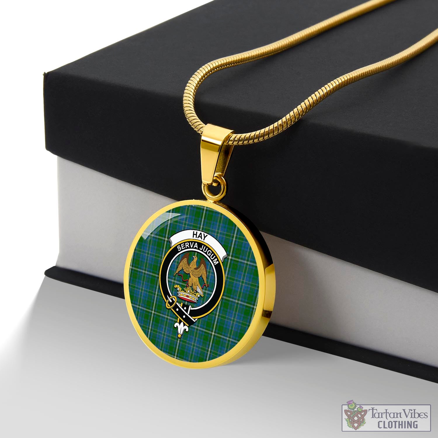 Tartan Vibes Clothing Hay Hunting Tartan Circle Necklace with Family Crest