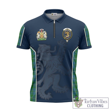 Hay Hunting Tartan Zipper Polo Shirt with Family Crest and Lion Rampant Vibes Sport Style