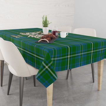 Hay Hunting Tartan Tablecloth with Clan Crest and the Golden Sword of Courageous Legacy