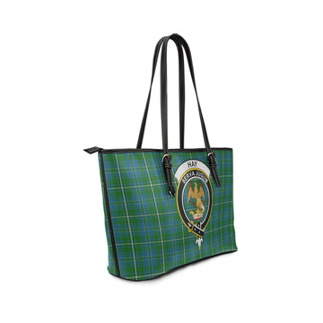 Hay Hunting Tartan Leather Tote Bag with Family Crest