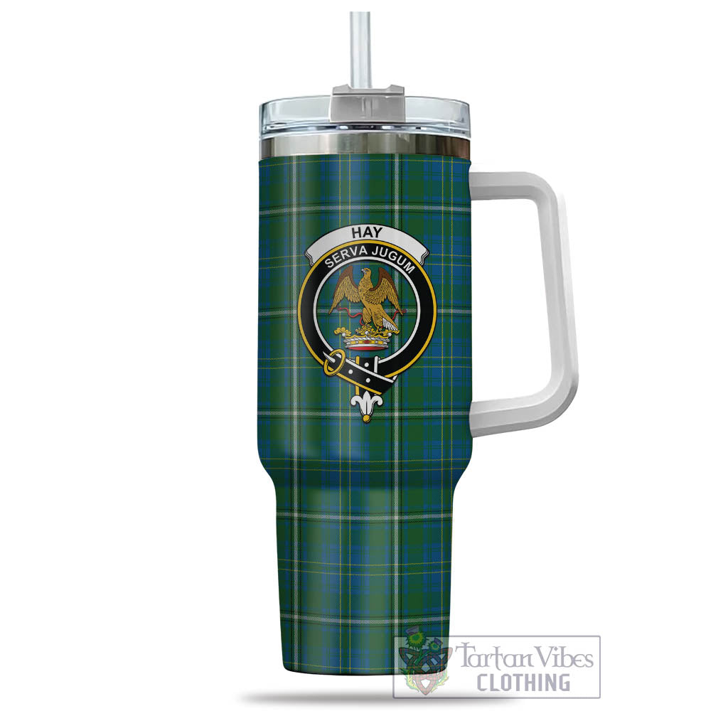 Tartan Vibes Clothing Hay Hunting Tartan and Family Crest Tumbler with Handle