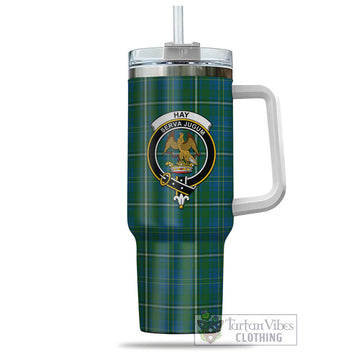 Hay Hunting Tartan and Family Crest Tumbler with Handle