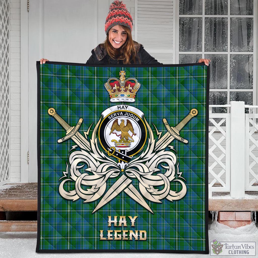 Tartan Vibes Clothing Hay Hunting Tartan Quilt with Clan Crest and the Golden Sword of Courageous Legacy