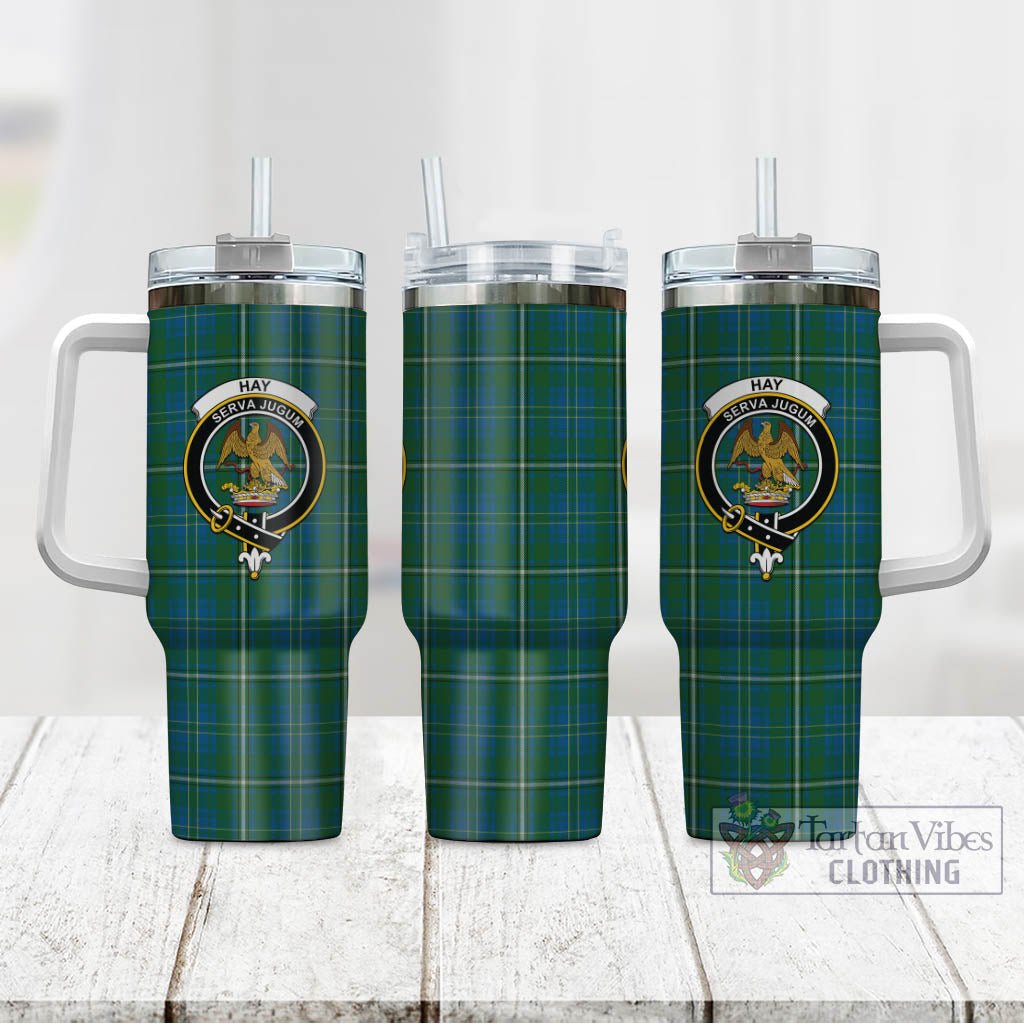 Tartan Vibes Clothing Hay Hunting Tartan and Family Crest Tumbler with Handle