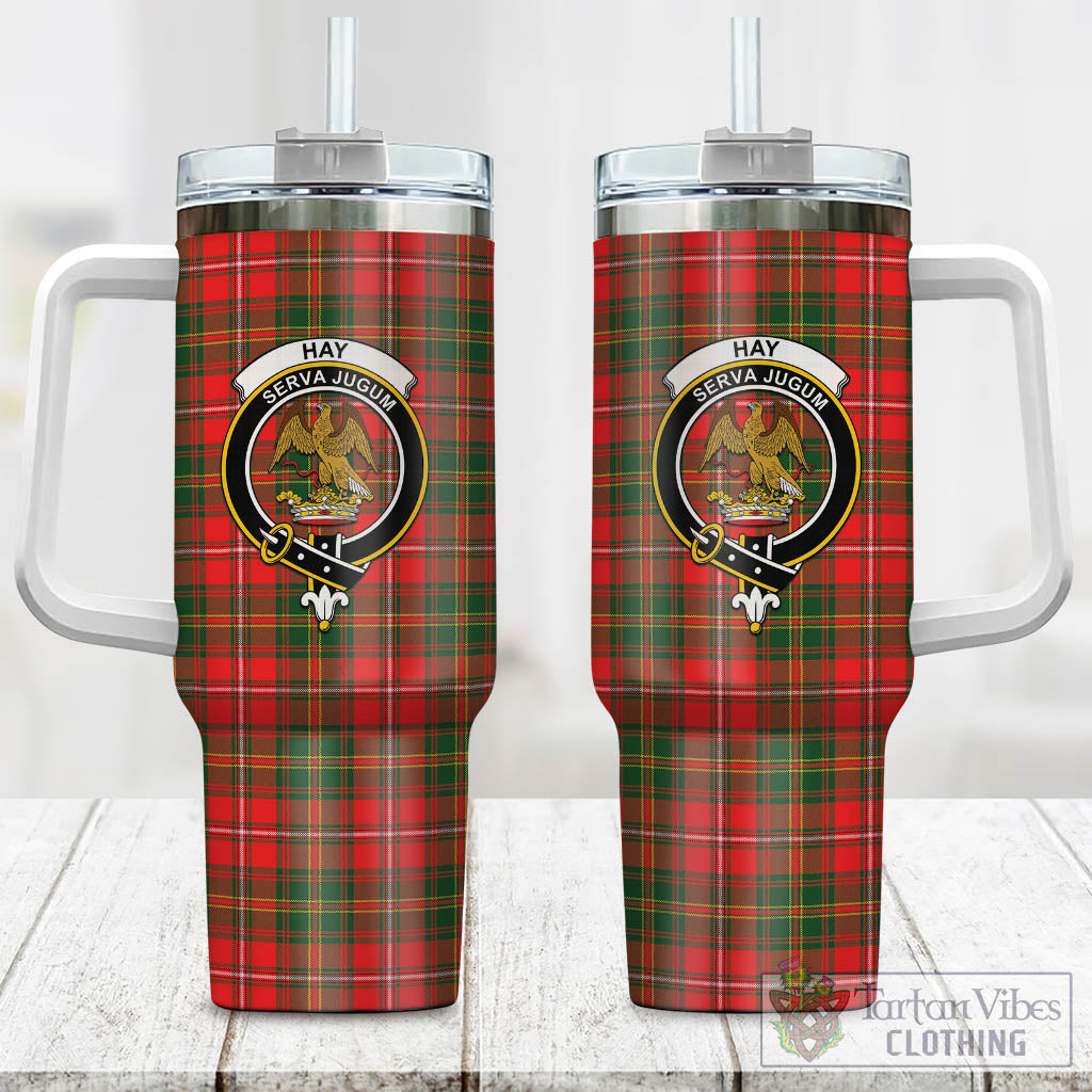 Tartan Vibes Clothing Hay Modern Tartan and Family Crest Tumbler with Handle
