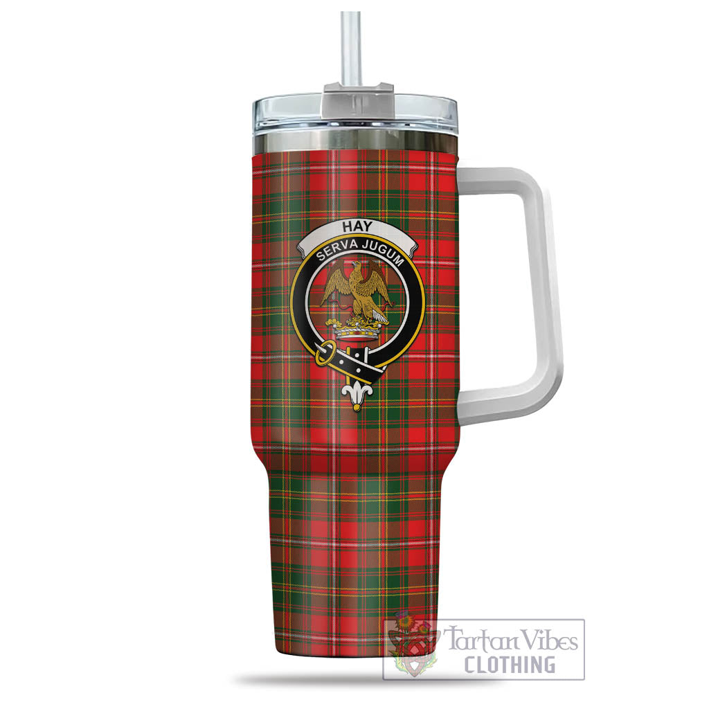 Tartan Vibes Clothing Hay Modern Tartan and Family Crest Tumbler with Handle