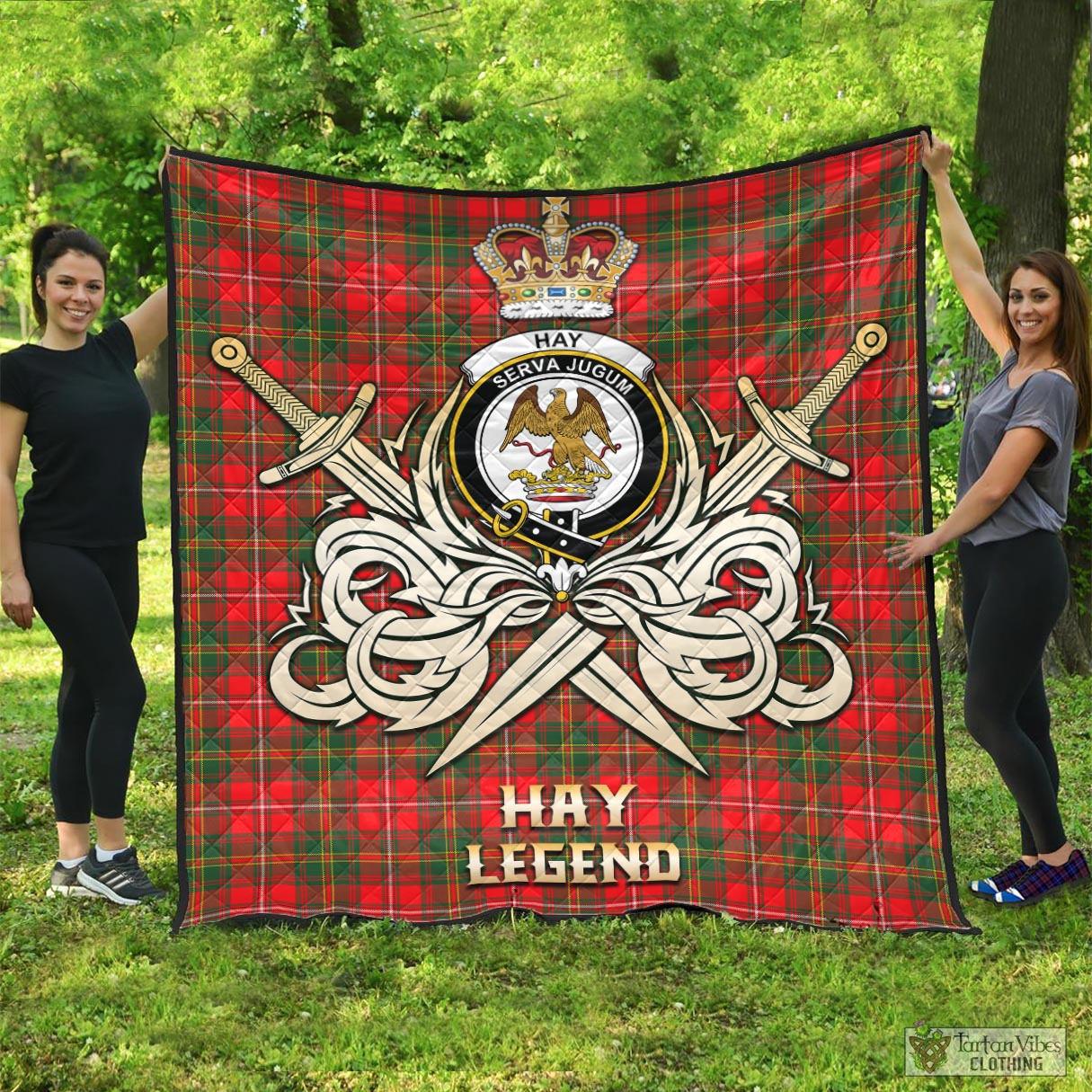 Tartan Vibes Clothing Hay Modern Tartan Quilt with Clan Crest and the Golden Sword of Courageous Legacy