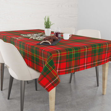 Hay Modern Tartan Tablecloth with Clan Crest and the Golden Sword of Courageous Legacy