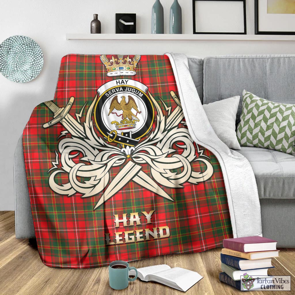 Tartan Vibes Clothing Hay Modern Tartan Blanket with Clan Crest and the Golden Sword of Courageous Legacy