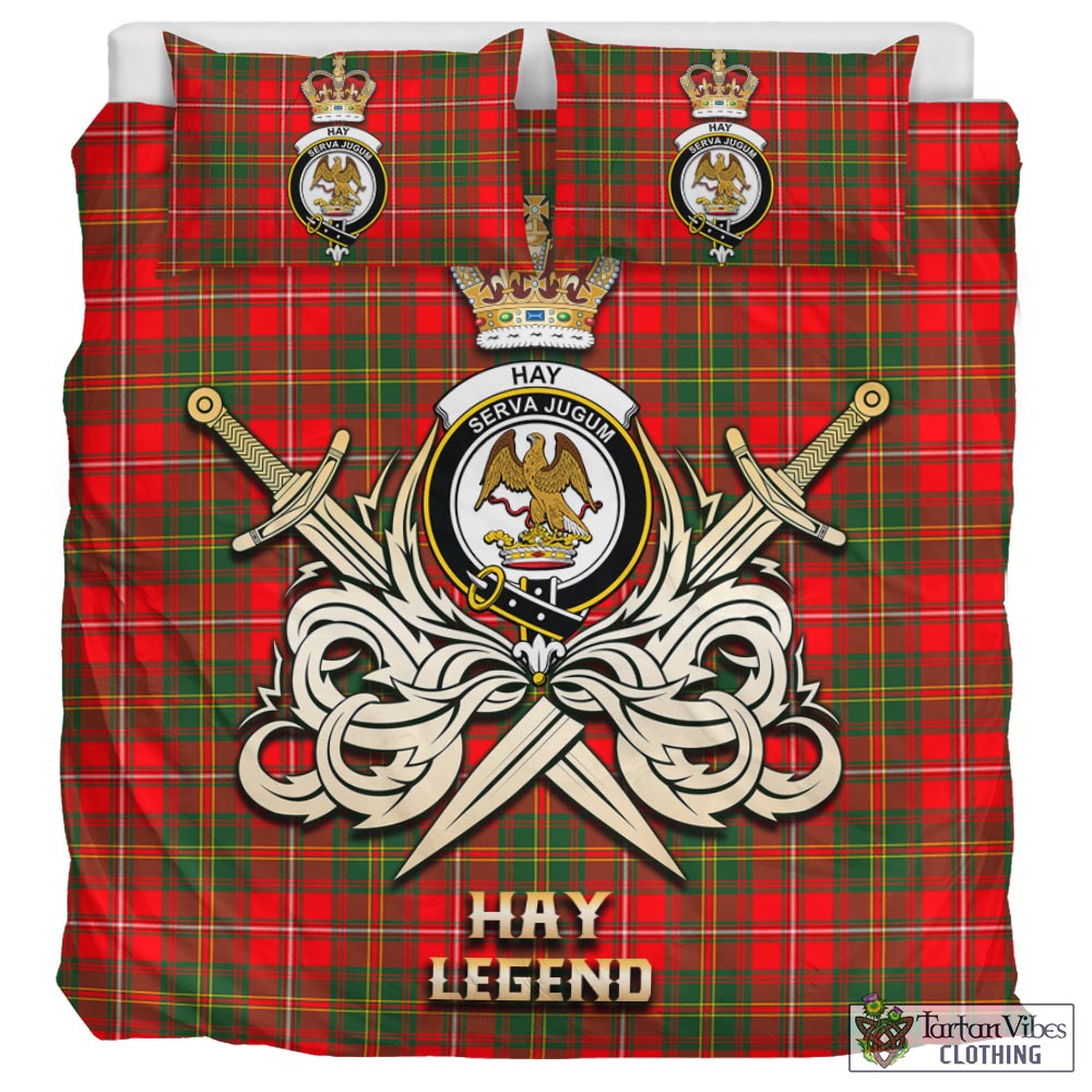 Tartan Vibes Clothing Hay Modern Tartan Bedding Set with Clan Crest and the Golden Sword of Courageous Legacy