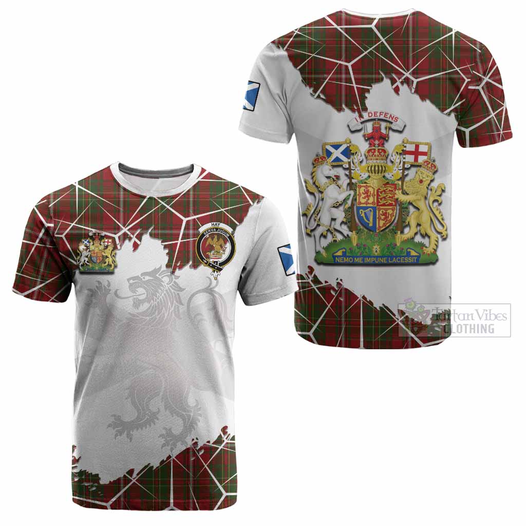 Hay Tartan Cotton T-shirt with Family Crest and Lion Rampant Grunge Style