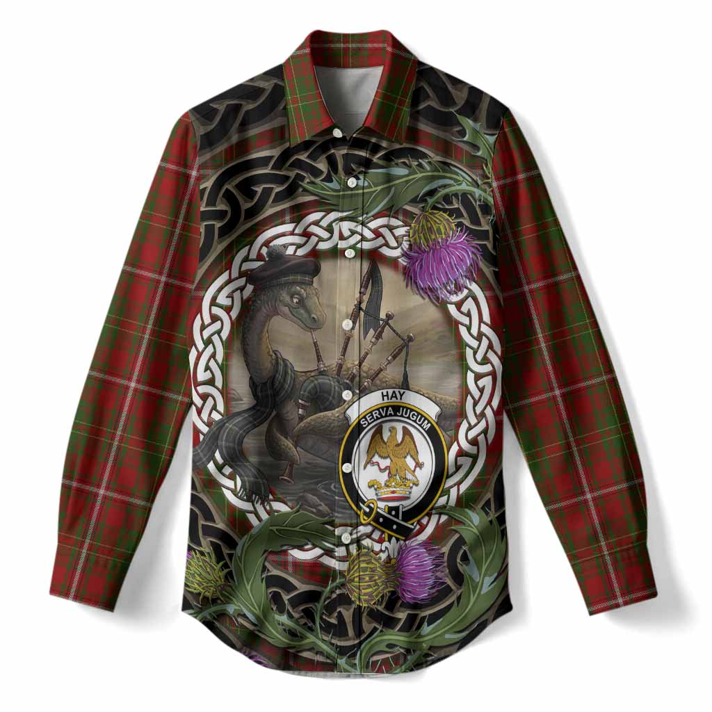 Hay Tartan Crest Bagpipe Nessie Women Casual Shirt Scottish Loch Ness Monster Celtic Thistle