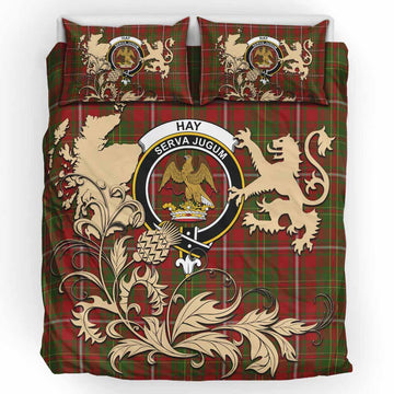 Hay Tartan Crest Bedding Set with Scottish Iconic Symbols 
