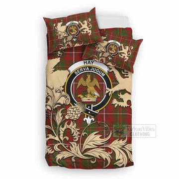 Hay Tartan Crest Bedding Set with Scottish Iconic Symbols 