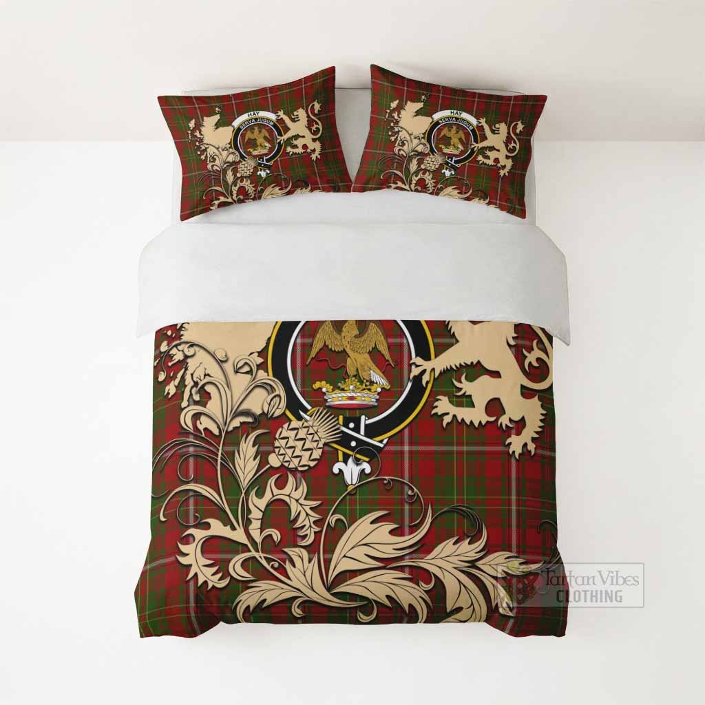 Hay Tartan Crest Bedding Set with Scottish Iconic Symbols 
