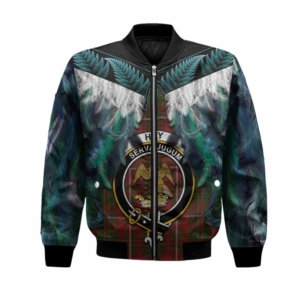 Hay Tartan Crest Bomber Jacket New Zealand Maori Korowai Cloak