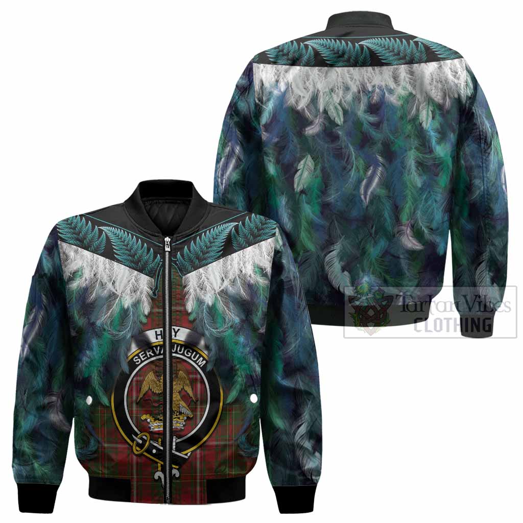 Hay Tartan Crest Bomber Jacket New Zealand Maori Korowai Cloak
