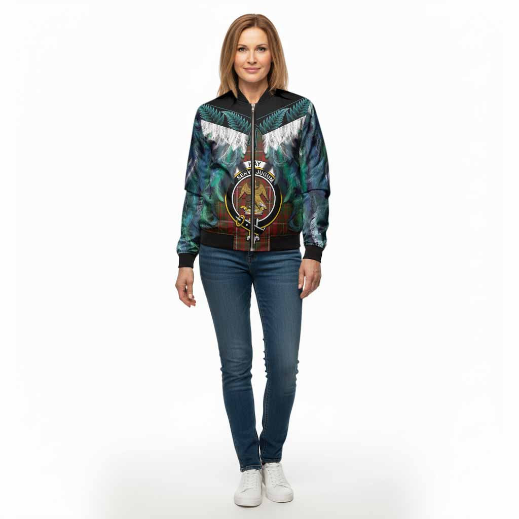Hay Tartan Crest Bomber Jacket New Zealand Maori Korowai Cloak