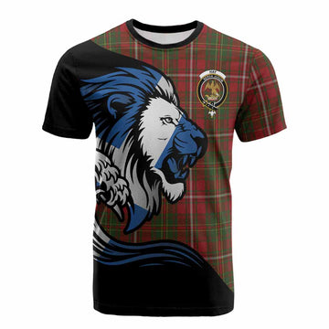 Hay Tartan Crest Cotton T-shirt Scottish Golden Lions Wave Flow