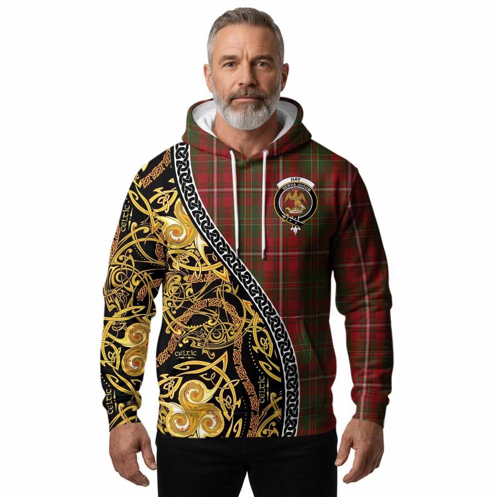 Hay Tartan Crest Hoodie Celtic Knot and Triple Trickle Spiral Symbols