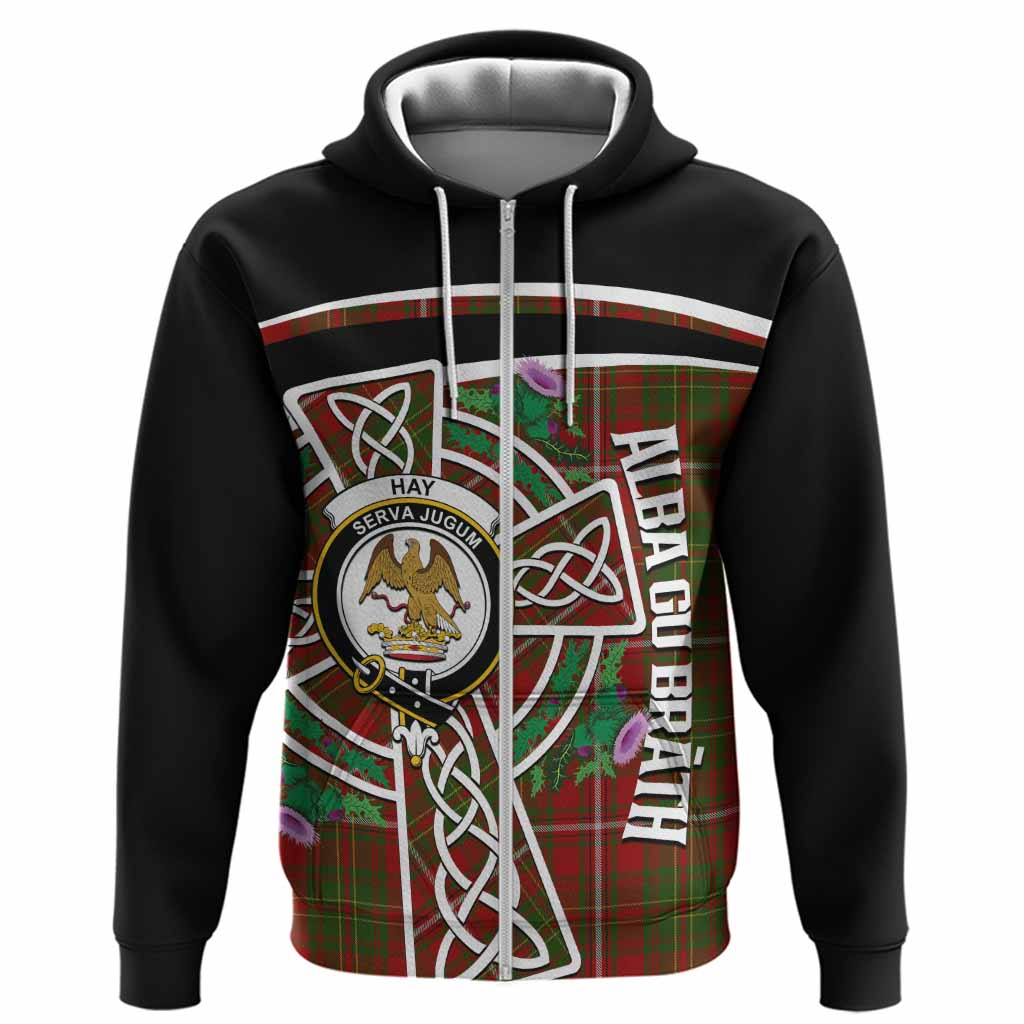 Hay Tartan Crest Hoodie Scottish Thistle Celtic Cross Alba Gu Brath