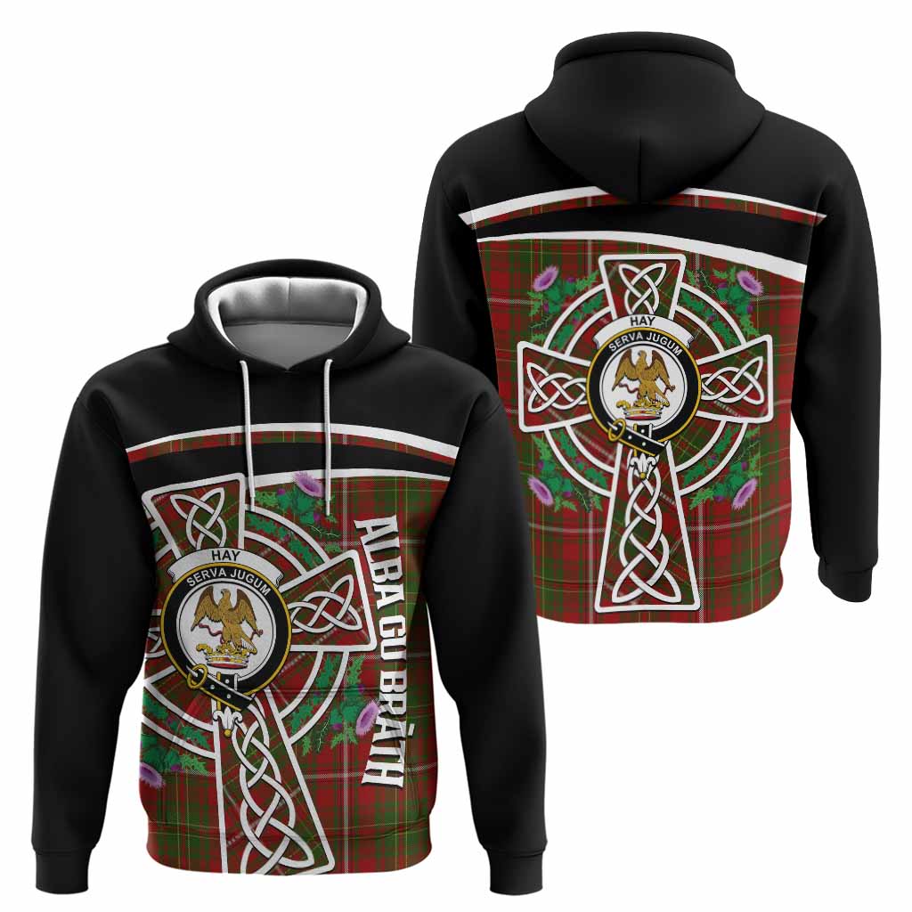Hay Tartan Crest Hoodie Scottish Thistle Celtic Cross Alba Gu Brath
