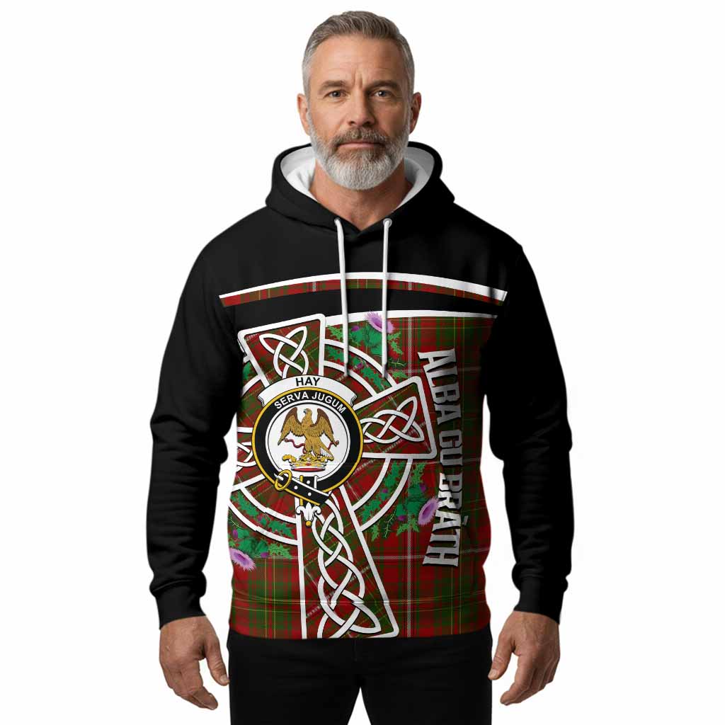 Hay Tartan Crest Hoodie Scottish Thistle Celtic Cross Alba Gu Brath