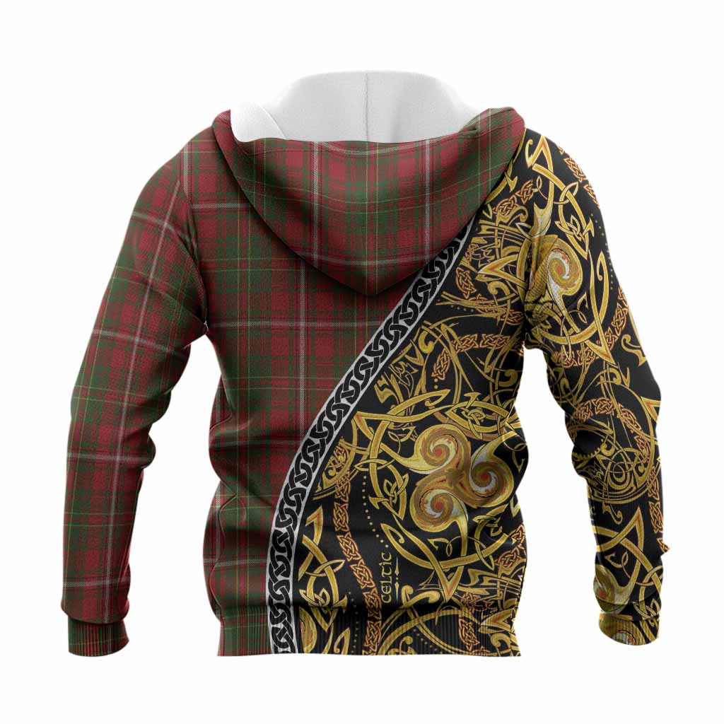 Hay Tartan Crest Knitted Hoodie Celtic Knot and Triple Trickle Spiral Symbols
