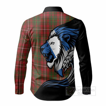 Hay Tartan Crest Long Sleeve Button Shirts Scottish Golden Lions Wave Flow