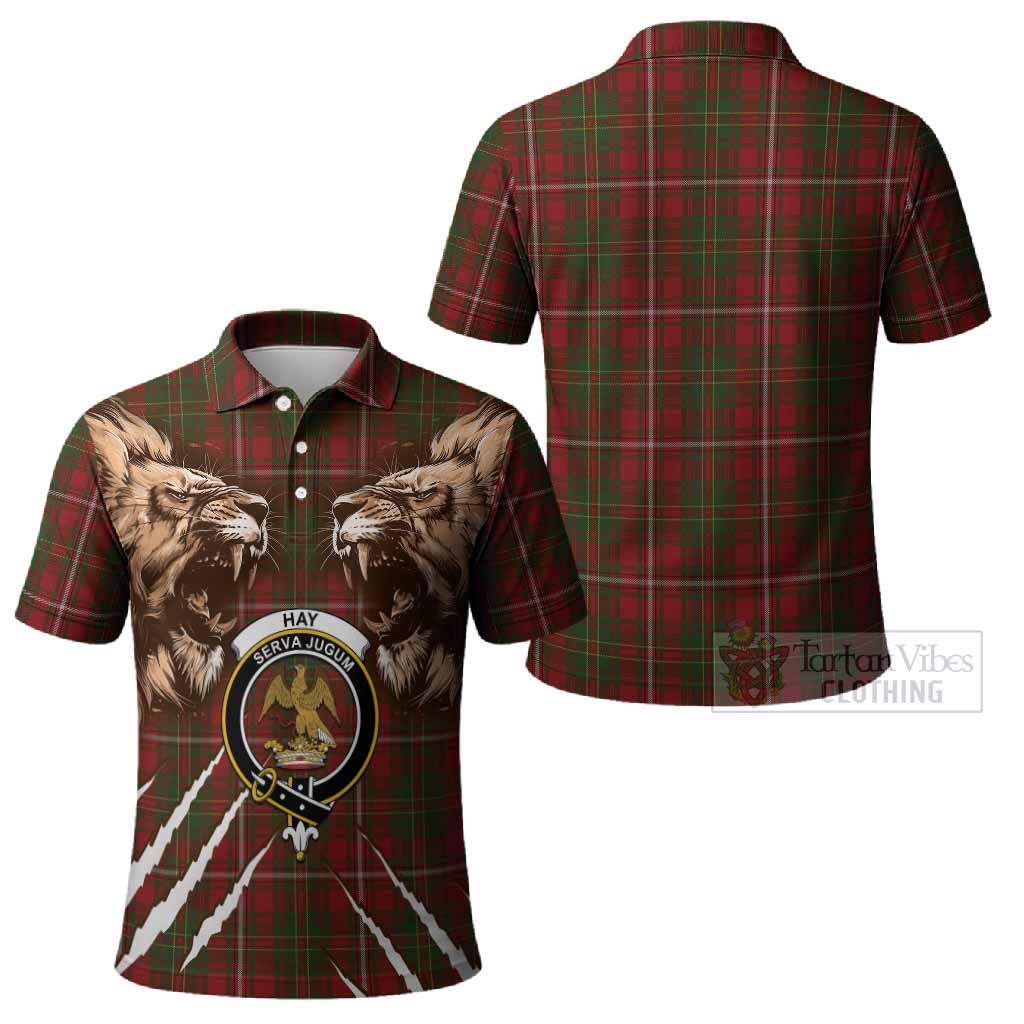 Hay Tartan Crest Polo Shirt Ferocious Lion Style