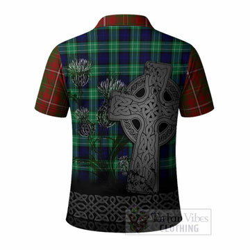 Hay Tartan Crest Polo Shirt Grunge Celtic Cross Scottish Thistle