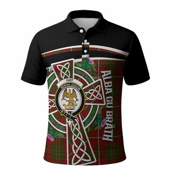 Hay Tartan Crest Polo Shirt Scottish Thistle Celtic Cross Alba Gu Brath