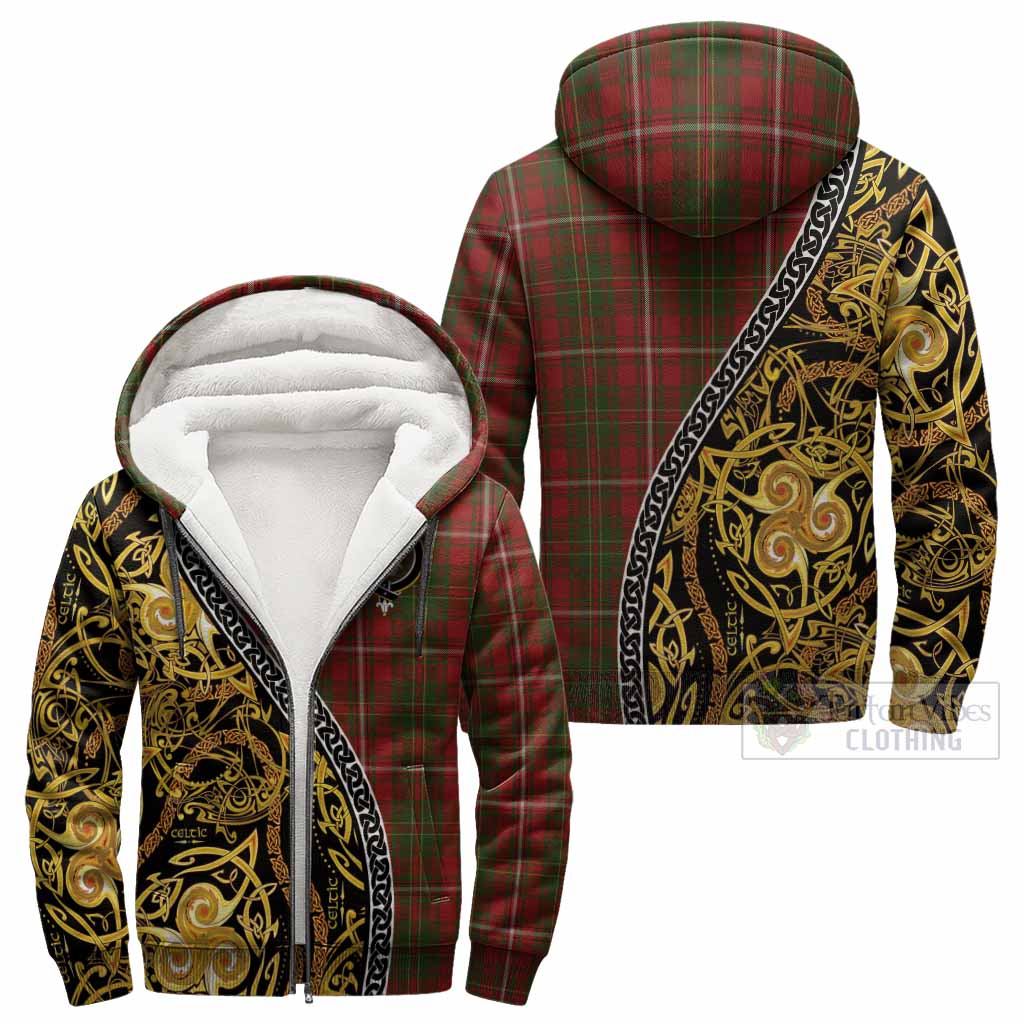 Hay Tartan Crest Sherpa Hoodie Celtic Knot and Triple Trickle Spiral Symbols