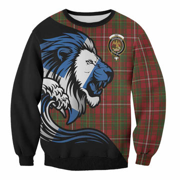 Hay Tartan Crest Sweatshirt Scottish Golden Lions Wave Flow