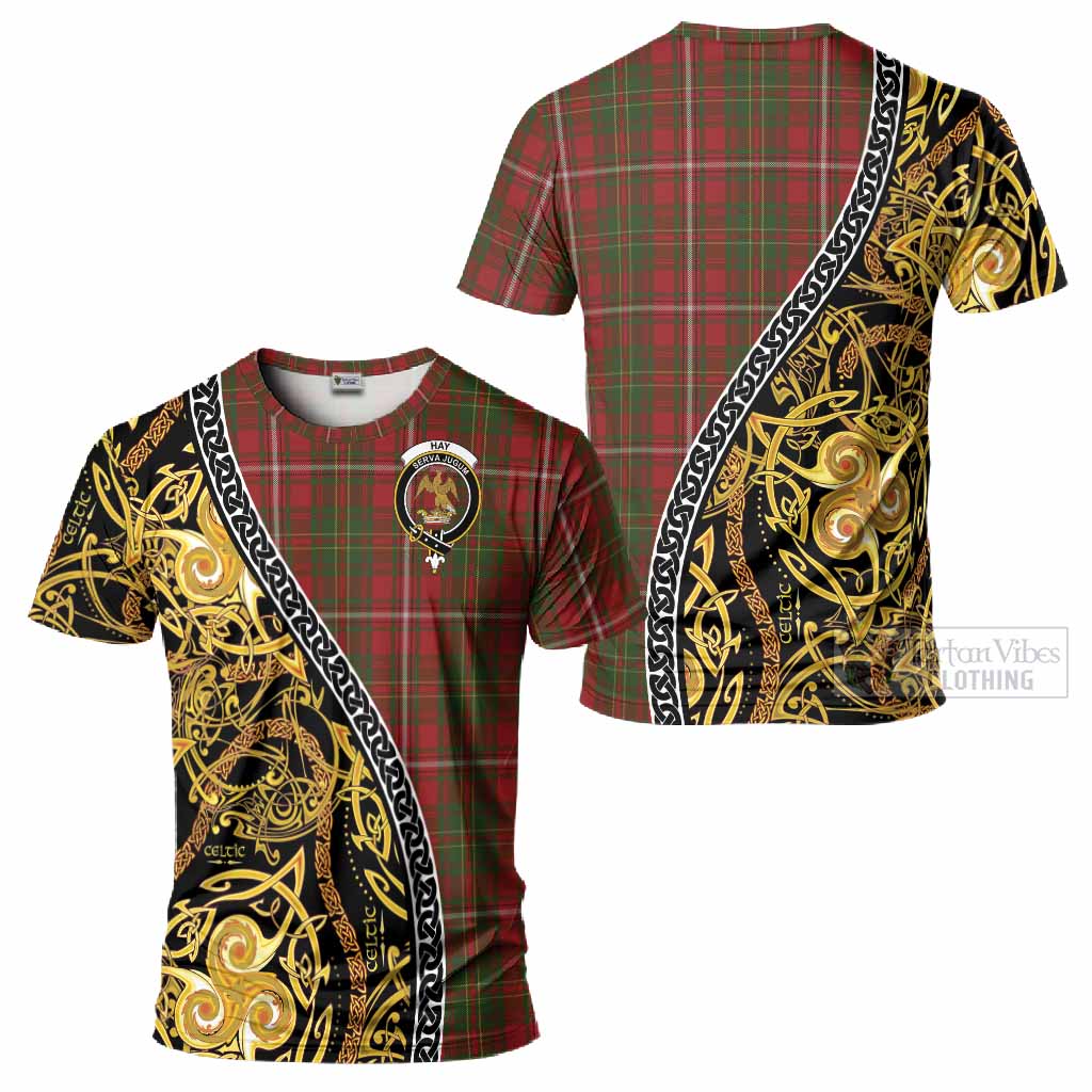 Hay Tartan Crest T-Shirt Celtic Knot and Triple Trickle Spiral Symbols