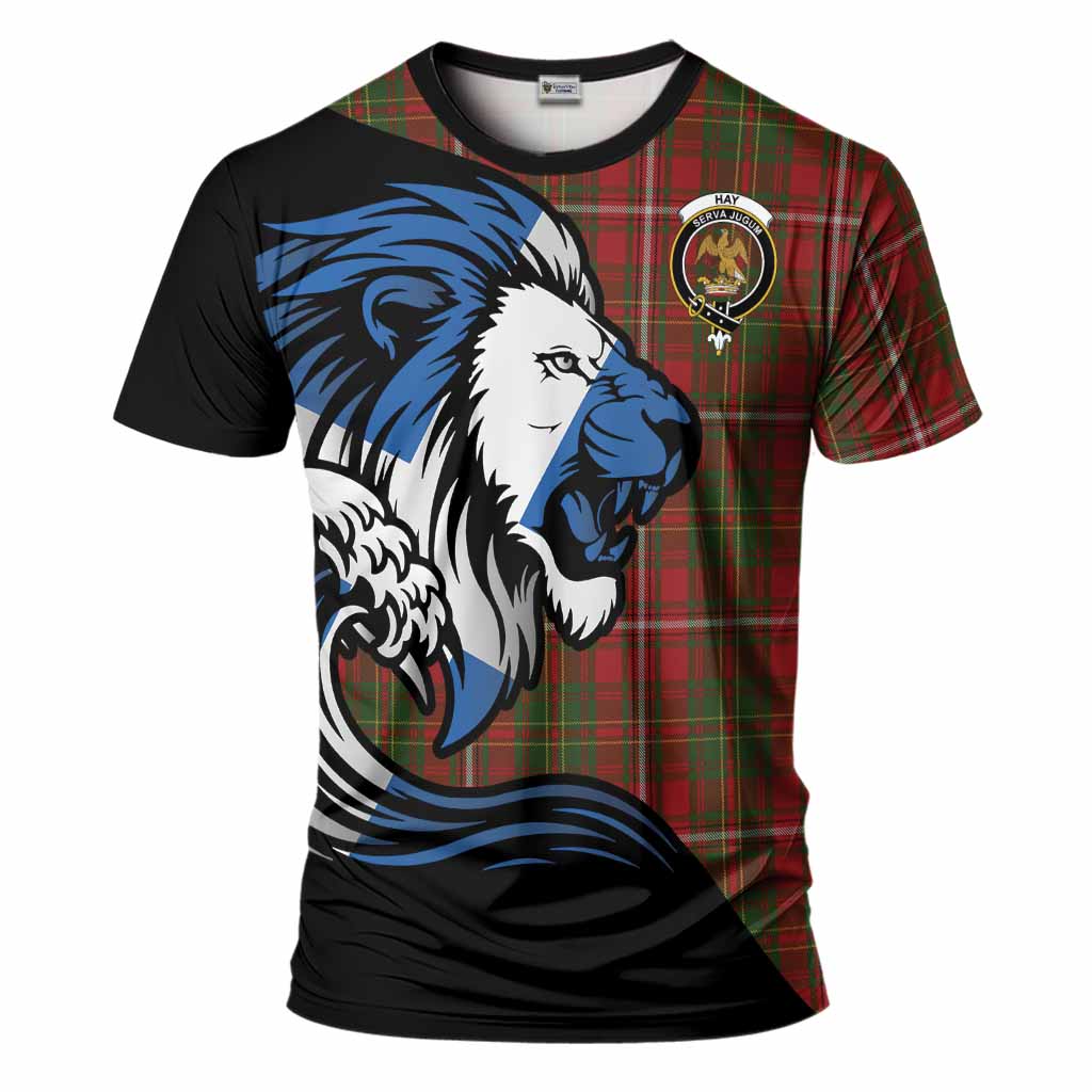 Hay Tartan Crest T-Shirt Scottish Golden Lions Wave Flow