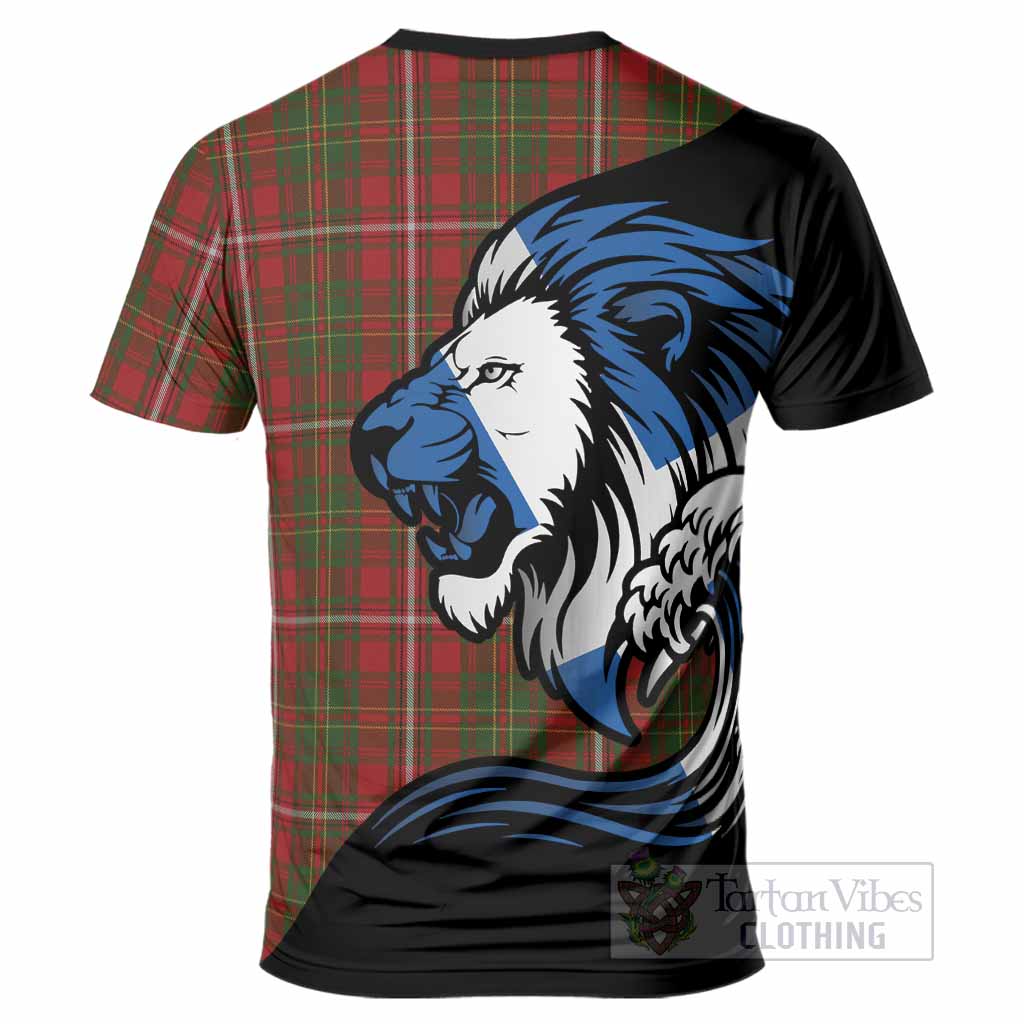 Hay Tartan Crest T-Shirt Scottish Golden Lions Wave Flow