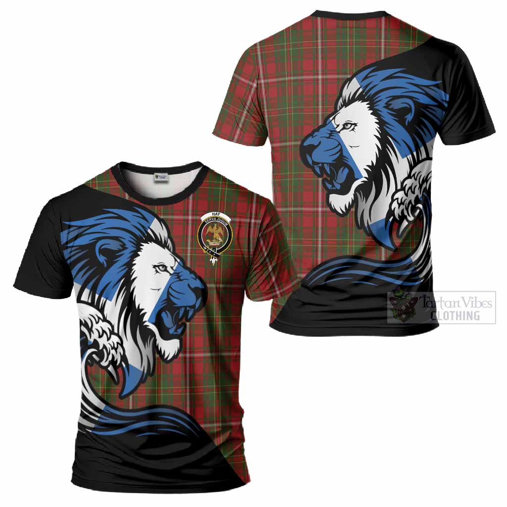 Hay Tartan Crest T-Shirt Scottish Golden Lions Wave Flow