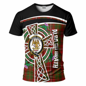 Hay Tartan Crest T-Shirt Scottish Thistle Celtic Cross Alba Gu Brath