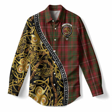 Hay Tartan Crest Women Casual Shirt Celtic Knot and Triple Trickle Spiral Symbols