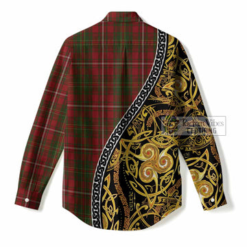 Hay Tartan Crest Women Casual Shirt Celtic Knot and Triple Trickle Spiral Symbols