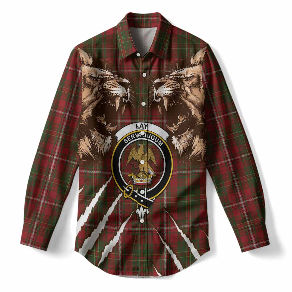Hay Tartan Crest Women Casual Shirt Ferocious Lion Style
