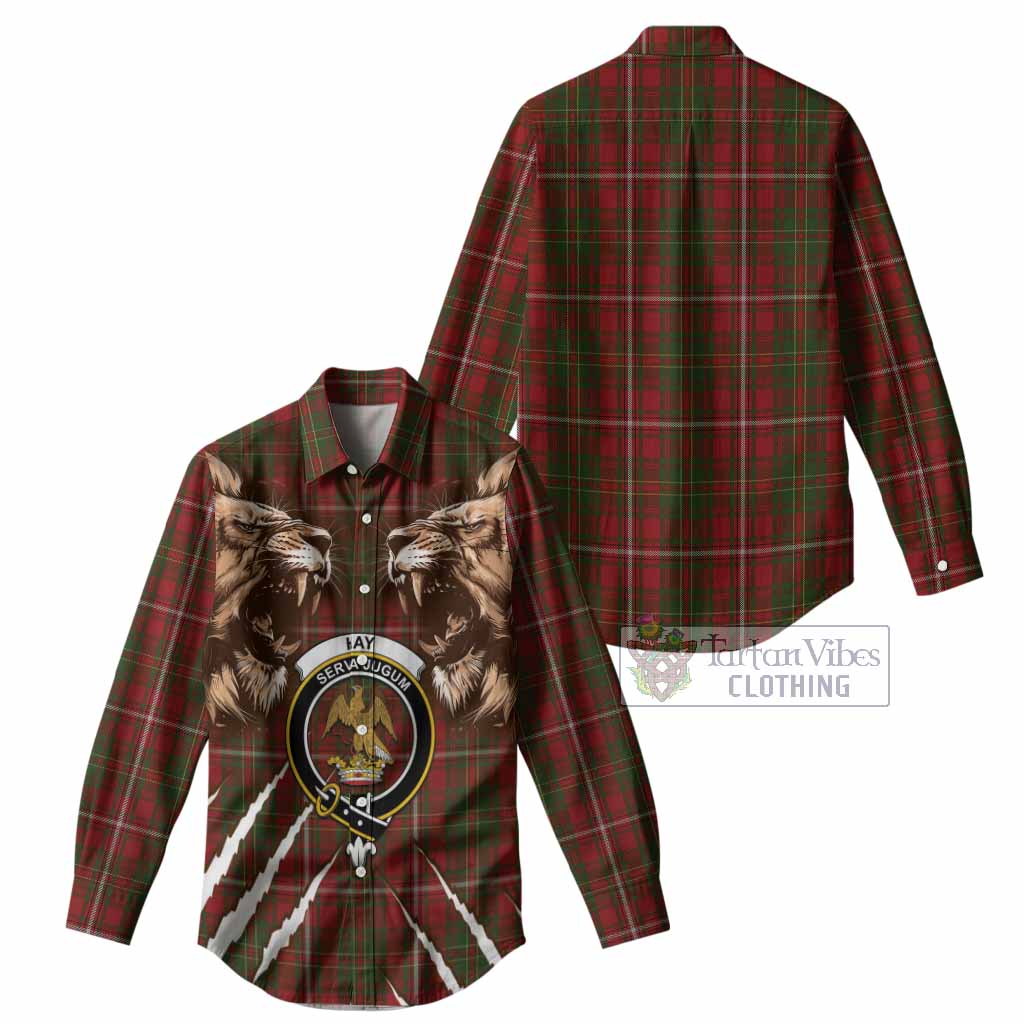 Hay Tartan Crest Women Casual Shirt Ferocious Lion Style