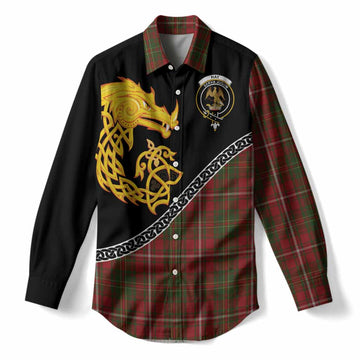 Hay Tartan Crest Women Casual Shirt Legendary Dragon Knot Half Style
