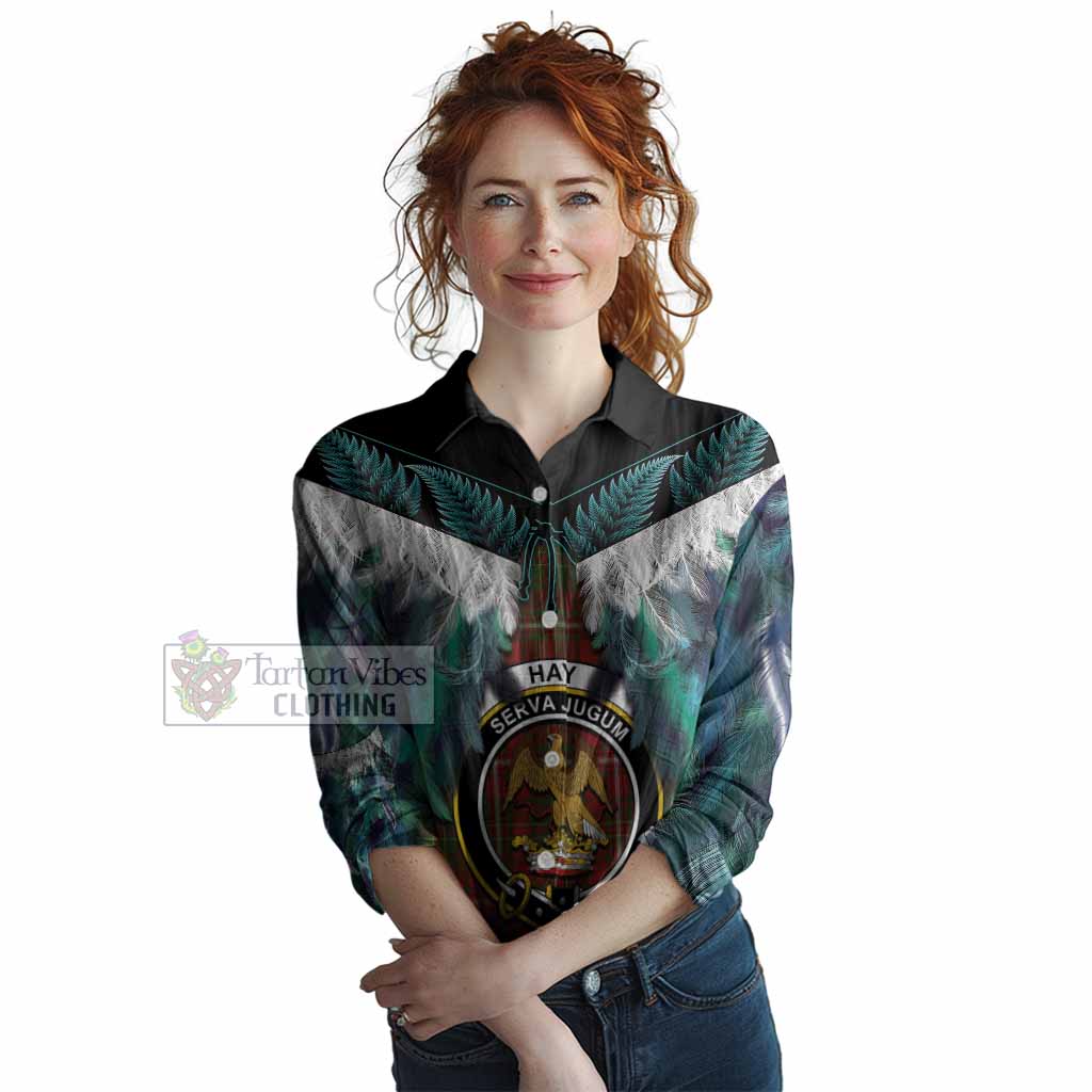 Hay Tartan Crest Women Casual Shirt New Zealand Maori Korowai Cloak