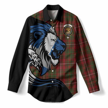 Hay Tartan Crest Women Casual Shirt Scottish Golden Lions Wave Flow