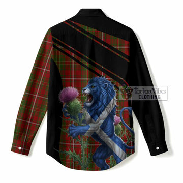 Hay Tartan Crest Women Casual Shirt Scottish Lion Rampant Thistle