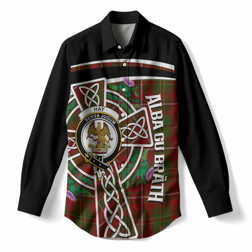 Hay Tartan Crest Women Casual Shirt Scottish Thistle Celtic Cross Alba Gu Brath