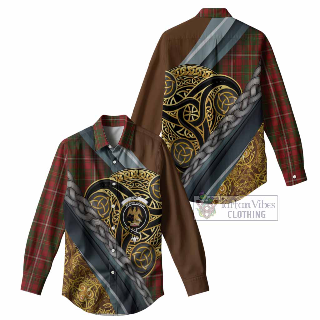 Hay Tartan Crest Women Casual Shirt Scottish Triskele Celtic